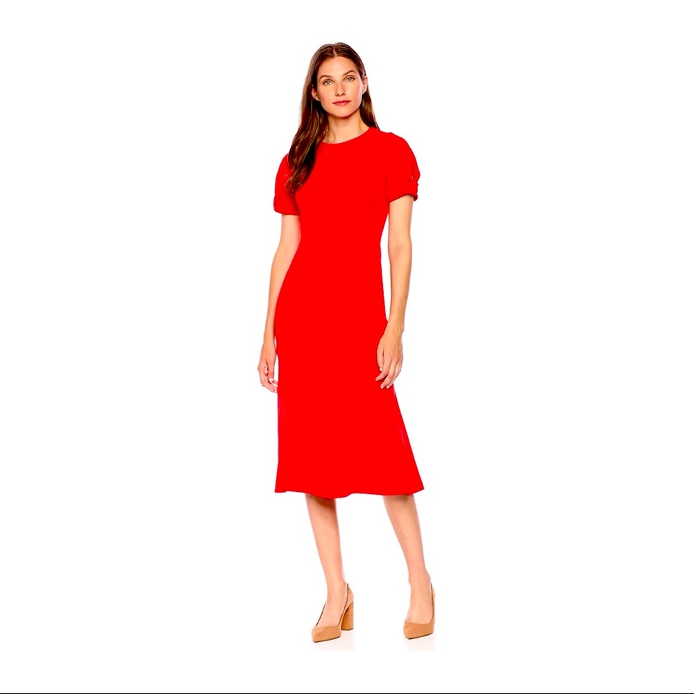 Calvin Klein Short Sleeve Flutter Hem Midi Dress